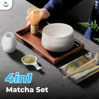 One Two Cups Matcha Set Kit Chawan Chasen Stand Chashaku 4 PCS - NA-1451