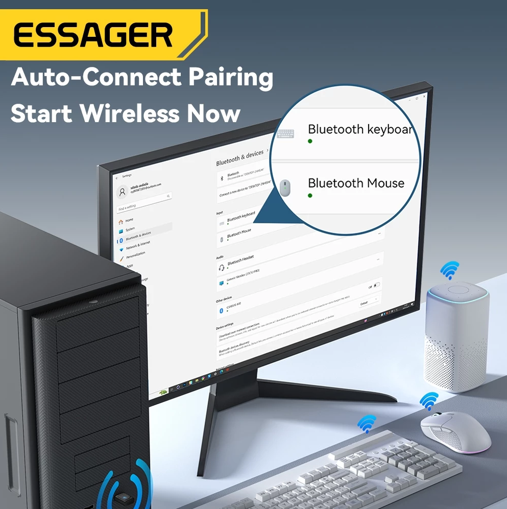 ESSAGER Adaptor Bluetooth 5.4 Dongle PC Laptop for Windows 8.1/10/11 - ES-BT16 Gambar produk ESSAGER Adaptor Bluetooth 5.4 Dongle PC Laptop for Windows 8.1/10/11 - ES-BT16