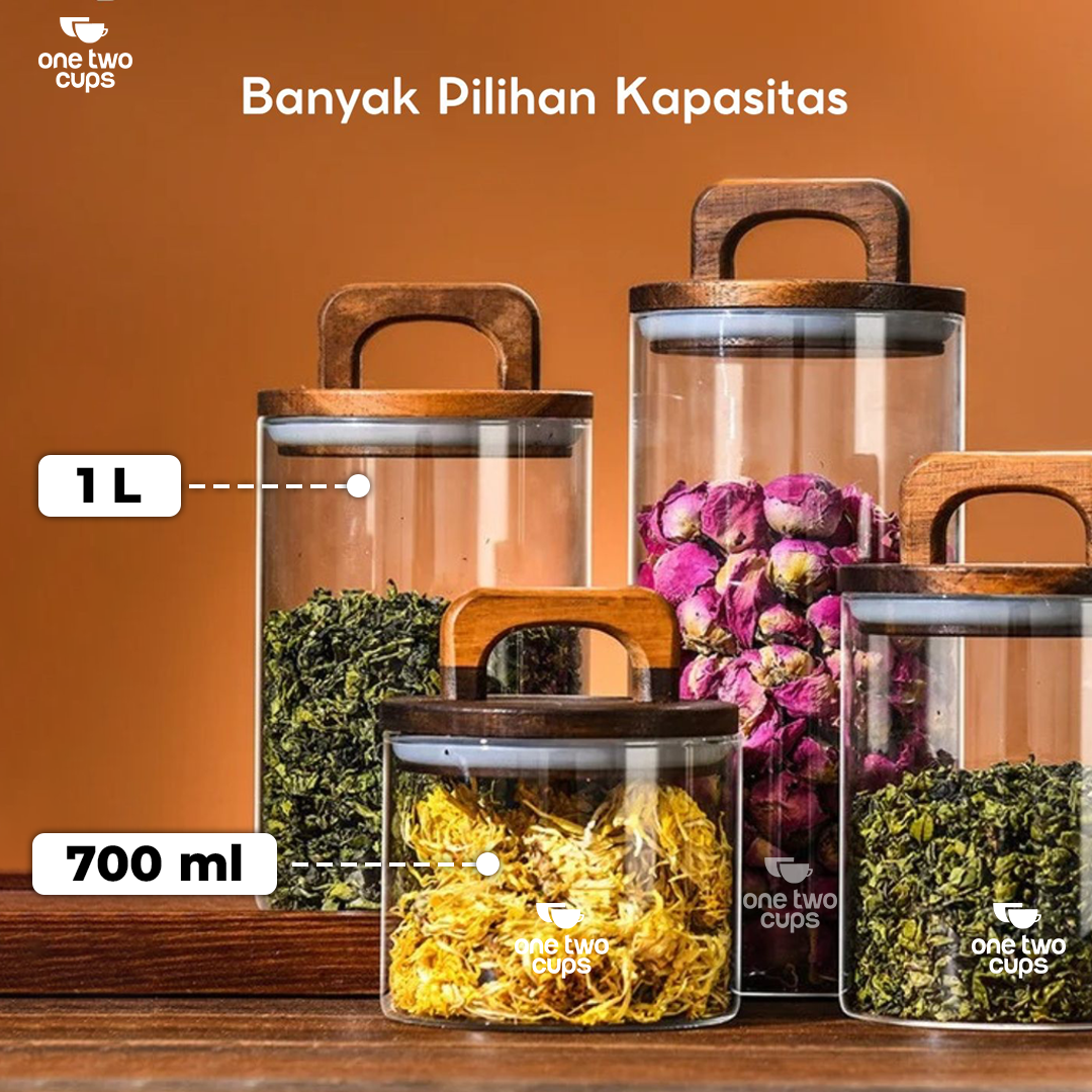 Gambar produk One Two Cups Toples Kaca Penyimpanan Makanan Kedap Udara Storage Jar 1L - CF170