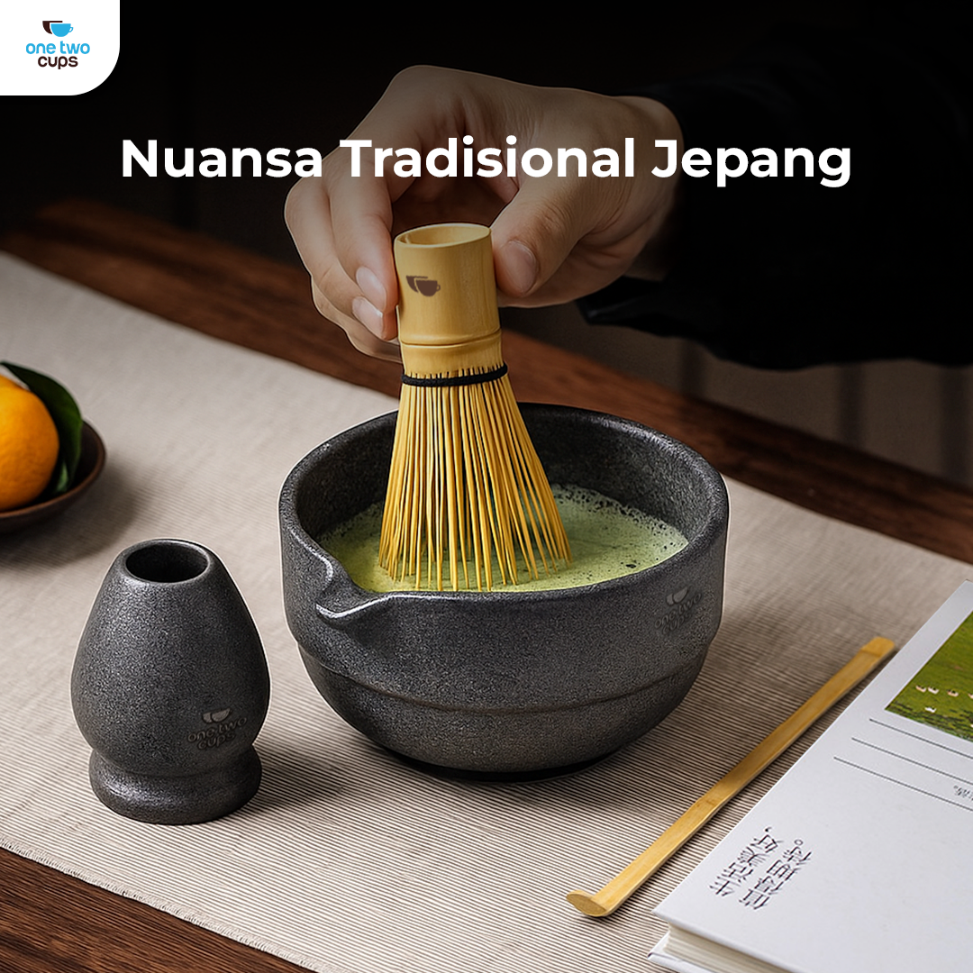 One Two Cups Matcha Set Kit Chawan Chasen Stand Chashaku 4 PCS - N41 Gambar produk One Two Cups Matcha Set Kit Chawan Chasen Stand Chashaku 4 PCS - N41