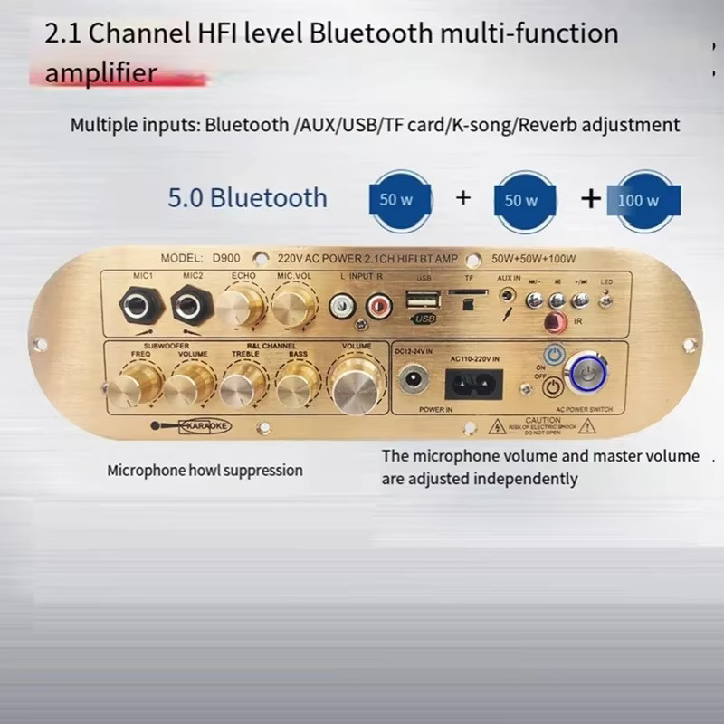 WOOPKER Amplifier Board Audio Bluetooth USB 2.1 Channel 12-24V - D900 Gambar produk WOOPKER Amplifier Board Audio Bluetooth USB 2.1 Channel 12-24V - D900