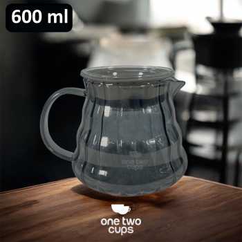 One Two Cups Teko Kopi Coffee Server V60 Drip Pour Over Borosilicate 600ml - XGS-36/60/80 - Black Smoke