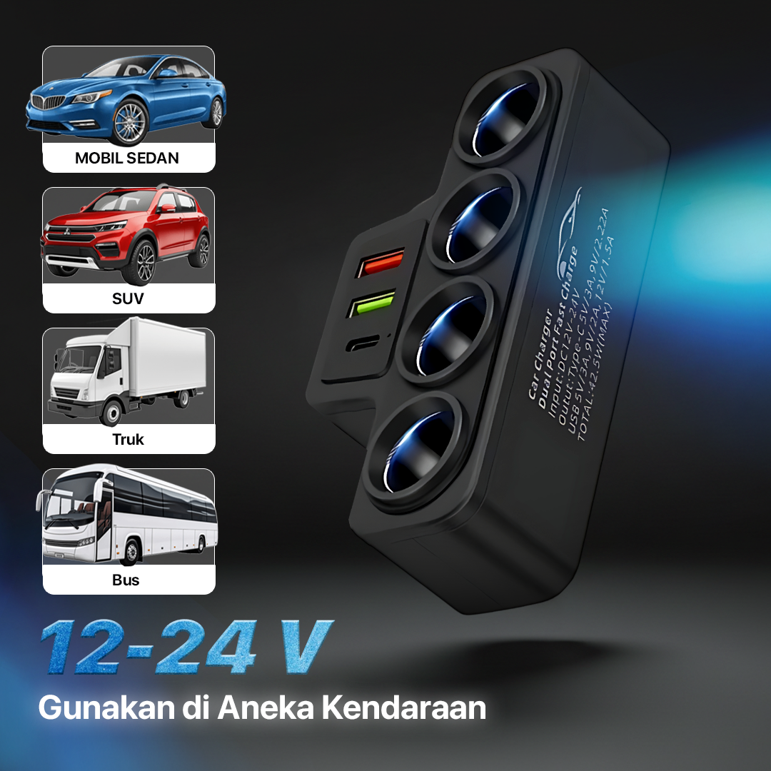 Gambar produk ADOREHER Car Charger Mobil PD QC Cigarette Type C Dual USB Port 120W - D-25