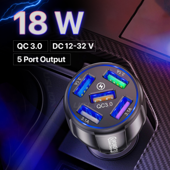 USLION Car Charger Mobil Fast Charging QC 3.0 LED 5 USB Port 15A - BK-359