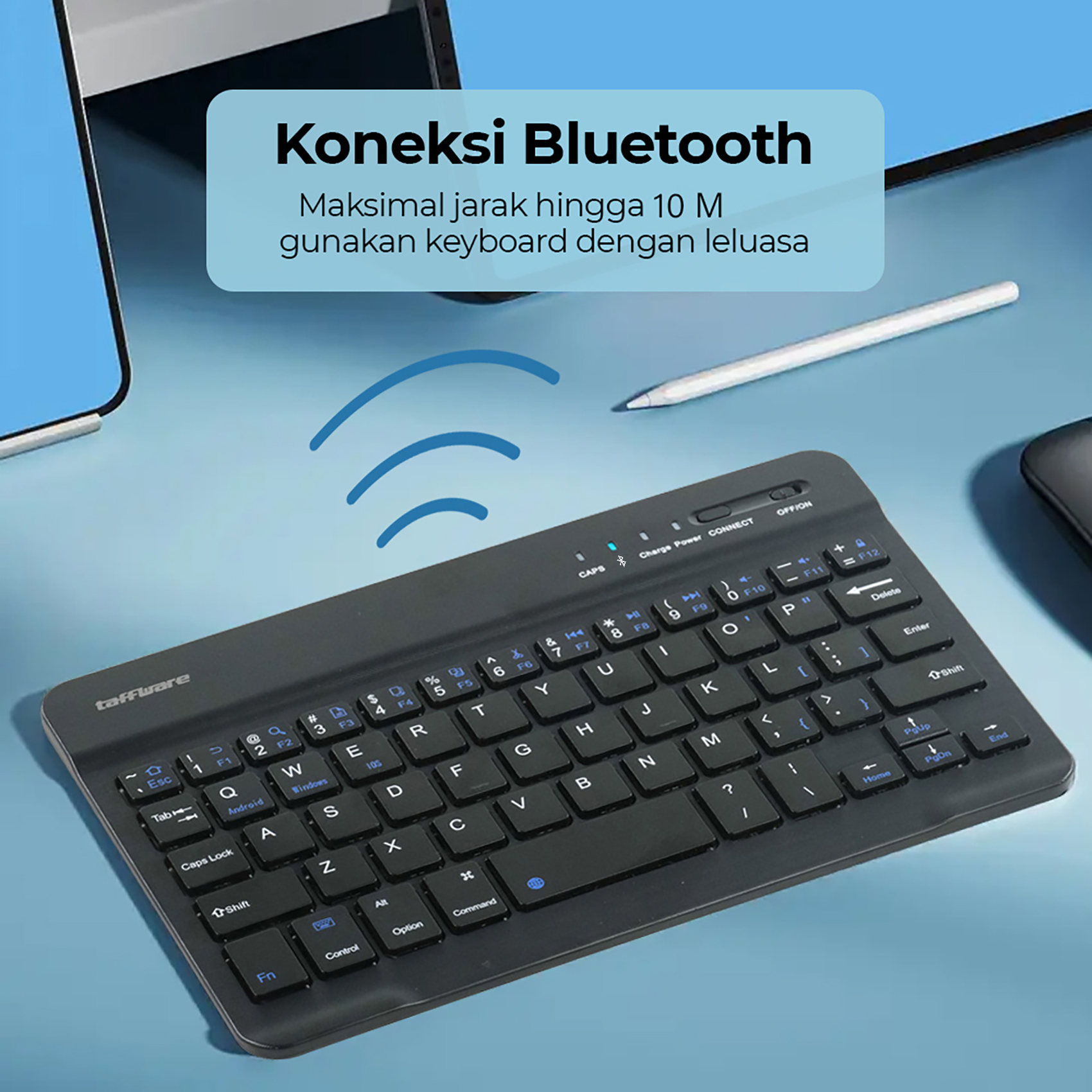 Taffware Keyboard Wireless Mini Bluetooth IOS Android Rechargeable - KM78D Gambar produk Taffware Keyboard Wireless Mini Bluetooth IOS Android Rechargeable - KM78D