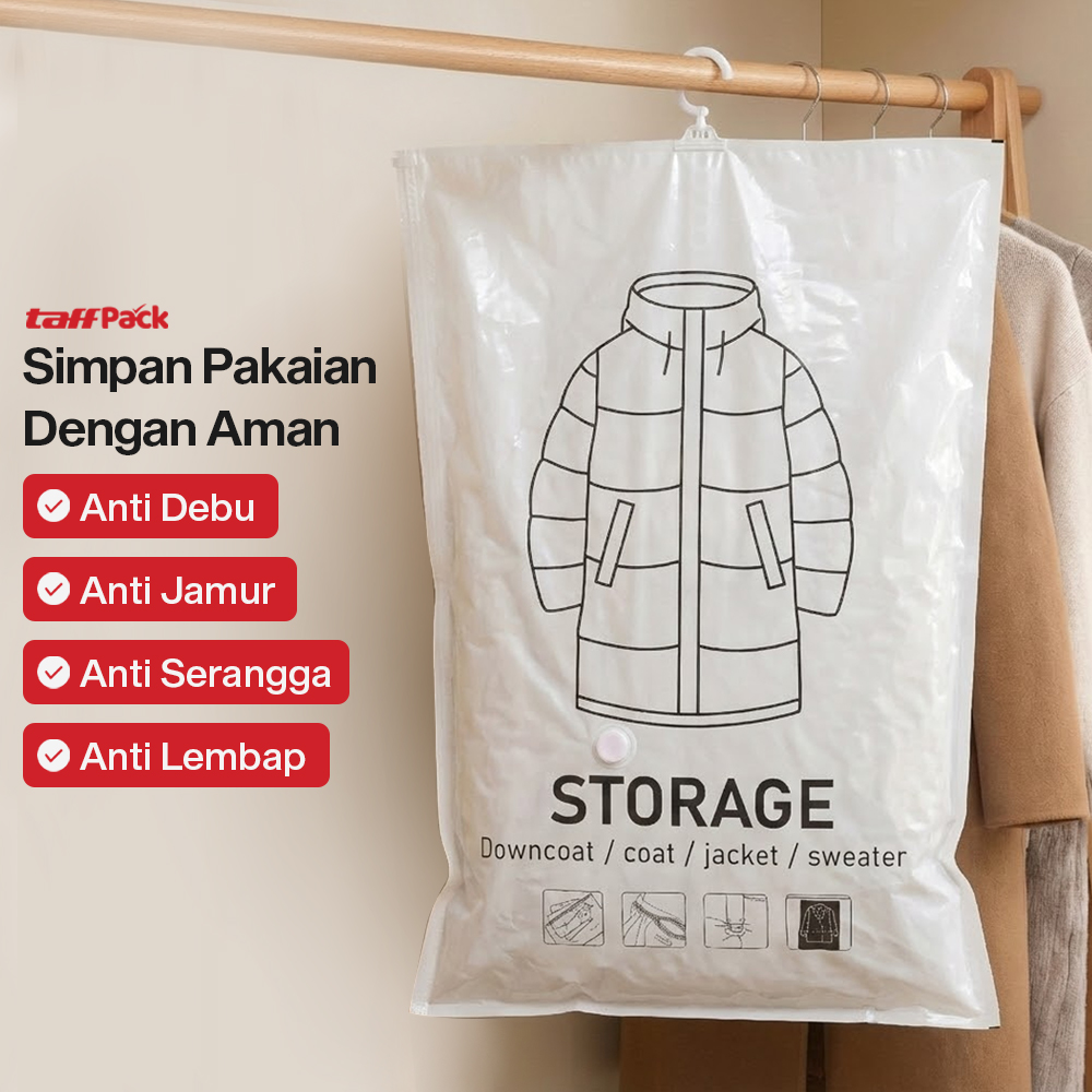 TaffPACK Plastik Vakum Gantung Pakaian Vacuum Compression Bag 1 PCS 70x110cm - MBF70 Gambar produk TaffPACK Plastik Vakum Gantung Pakaian Vacuum Compression Bag 1 PCS 70x110cm - MBF70