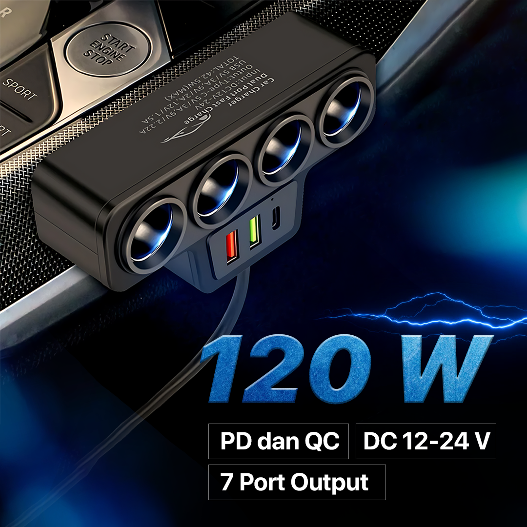 Gambar produk ADOREHER Car Charger Mobil PD QC Cigarette Type C Dual USB Port 120W - D-25