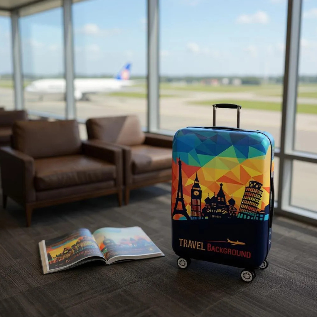 TravGuard Sarung Koper Elastis Polyester Spandex Luggage Cover M Scenic Spot 2 - H-22 Gambar produk TravGuard Sarung Koper Elastis Polyester Spandex Luggage Cover M Scenic Spot 2 - H-22