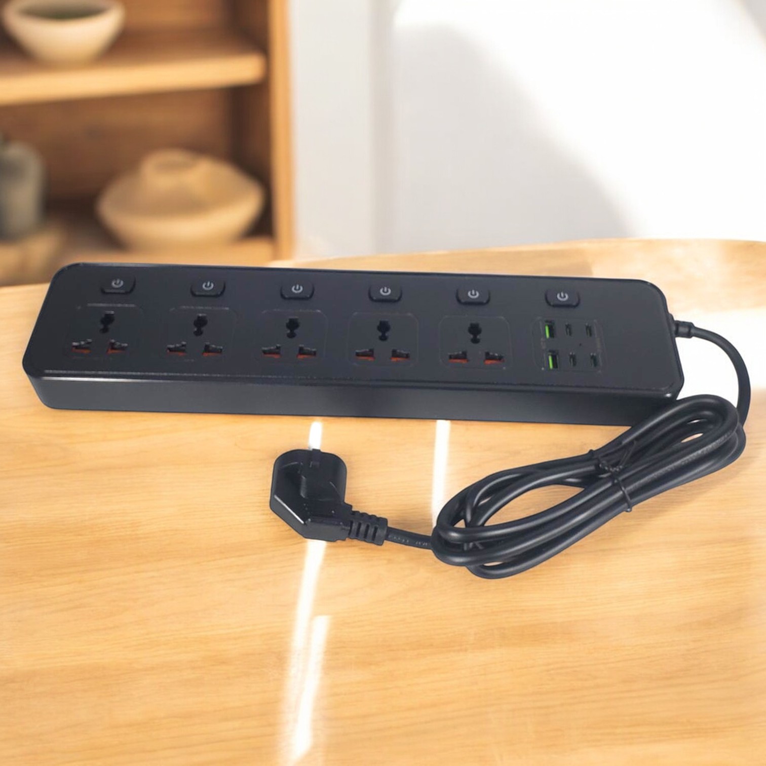 Gambar produk SHEPSON Stop Kontak Kabel USB Type C 13A 100-250V 3250W 1.8M 5 Lubang - BKL-25