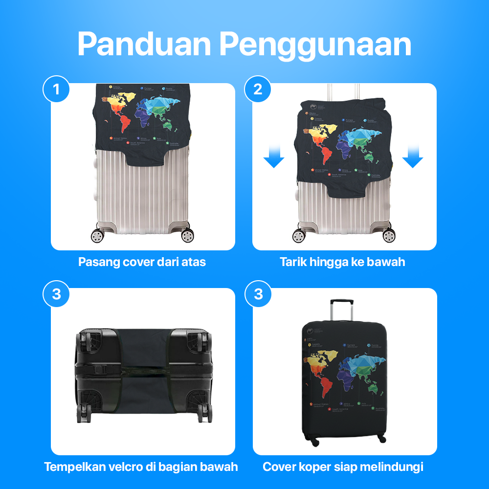 TravGuard Sarung Koper Elastis Polyester Spandex Luggage Cover M Intercontinental Map - H-22 Gambar produk TravGuard Sarung Koper Elastis Polyester Spandex Luggage Cover M Intercontinental Map - H-22