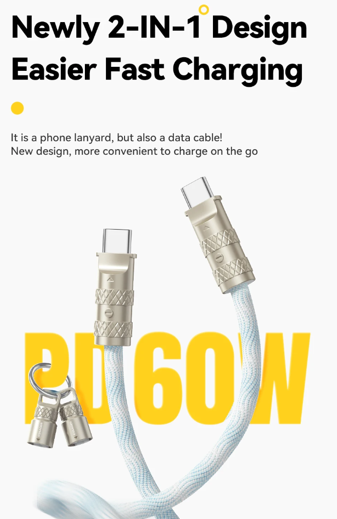 ESSAGER Kabel Data 2in1 USB Type C to Type C Fast Charging PD 60W - JCB01 Gambar produk ESSAGER Kabel Data 2in1 USB Type C to Type C Fast Charging PD 60W - JCB01