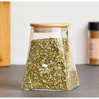 One Two Cups Toples Kaca Penyimpanan Makanan Pyramid Glass Storage Jar - S12