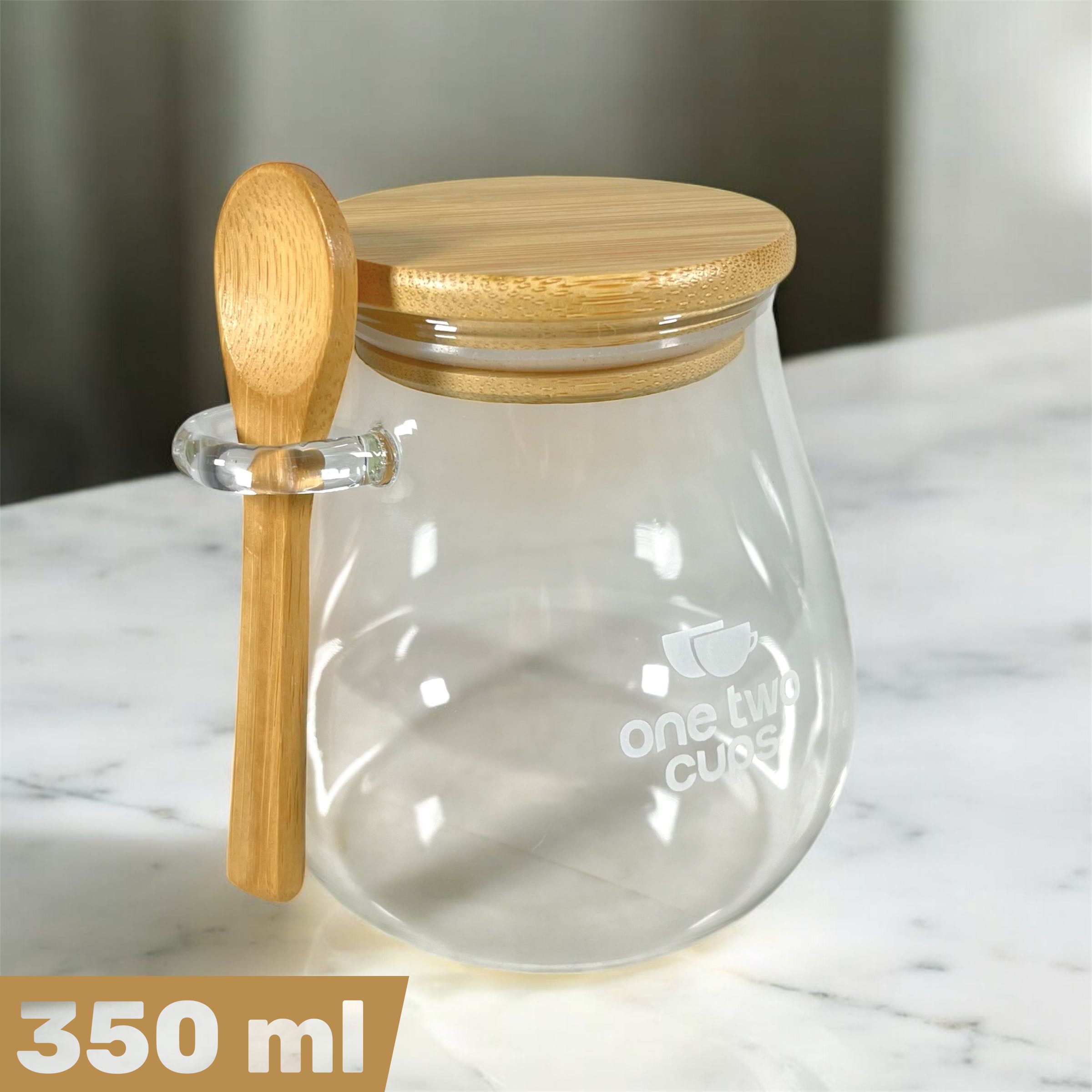 Gambar produk One Two Cups Toples Kaca Glass Food Storage Vintage Wooden with Spoon 350ml - INU144