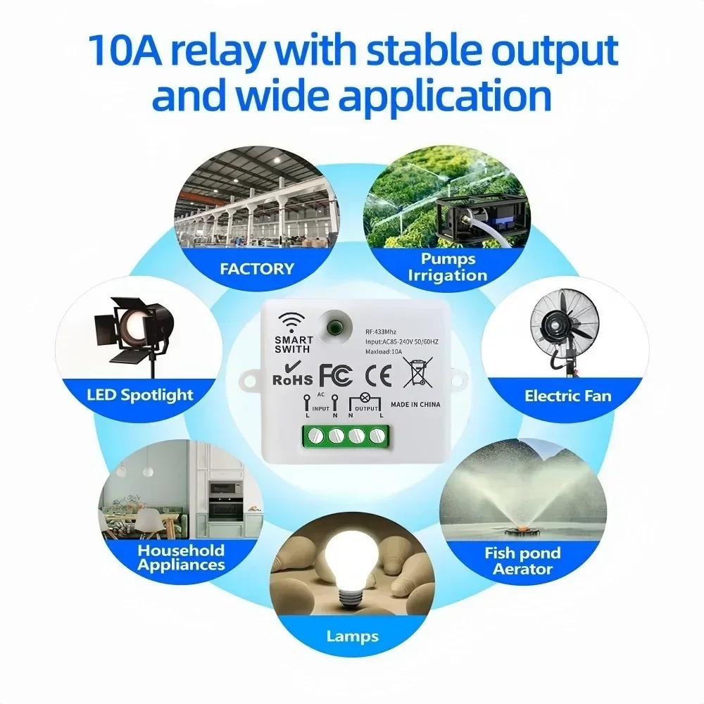 YULO Wireless Relay Switch Remote Control 433 MHz EV1527 220V 10A - YL-44 Gambar produk YULO Wireless Relay Switch Remote Control 433 MHz EV1527 220V 10A - YL-44