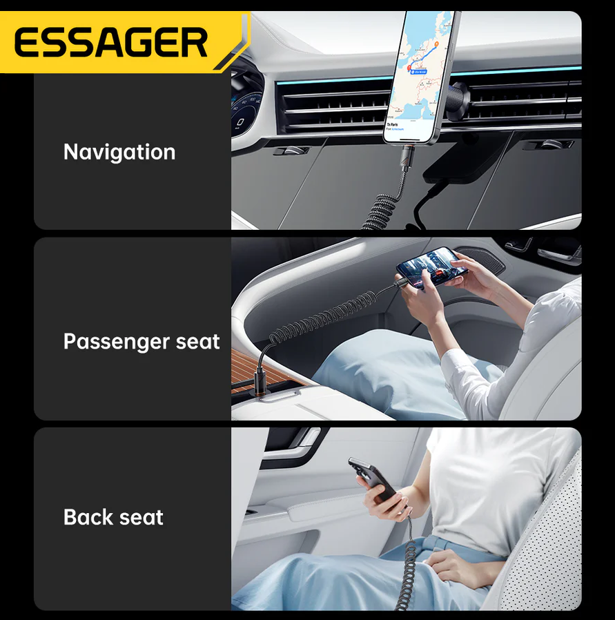 ESSAGER Kabel Data Spring USB Type C to Type C Fast Charging PD 100W - EXCTT1-CY01 Gambar produk ESSAGER Kabel Data Spring USB Type C to Type C Fast Charging PD 100W - EXCTT1-CY01