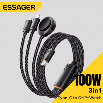 ESSAGER Kabel Charger 3in1 Magnetic Fast Charging 1.2M 480Mbps 100W - EXCSB-CY01-P