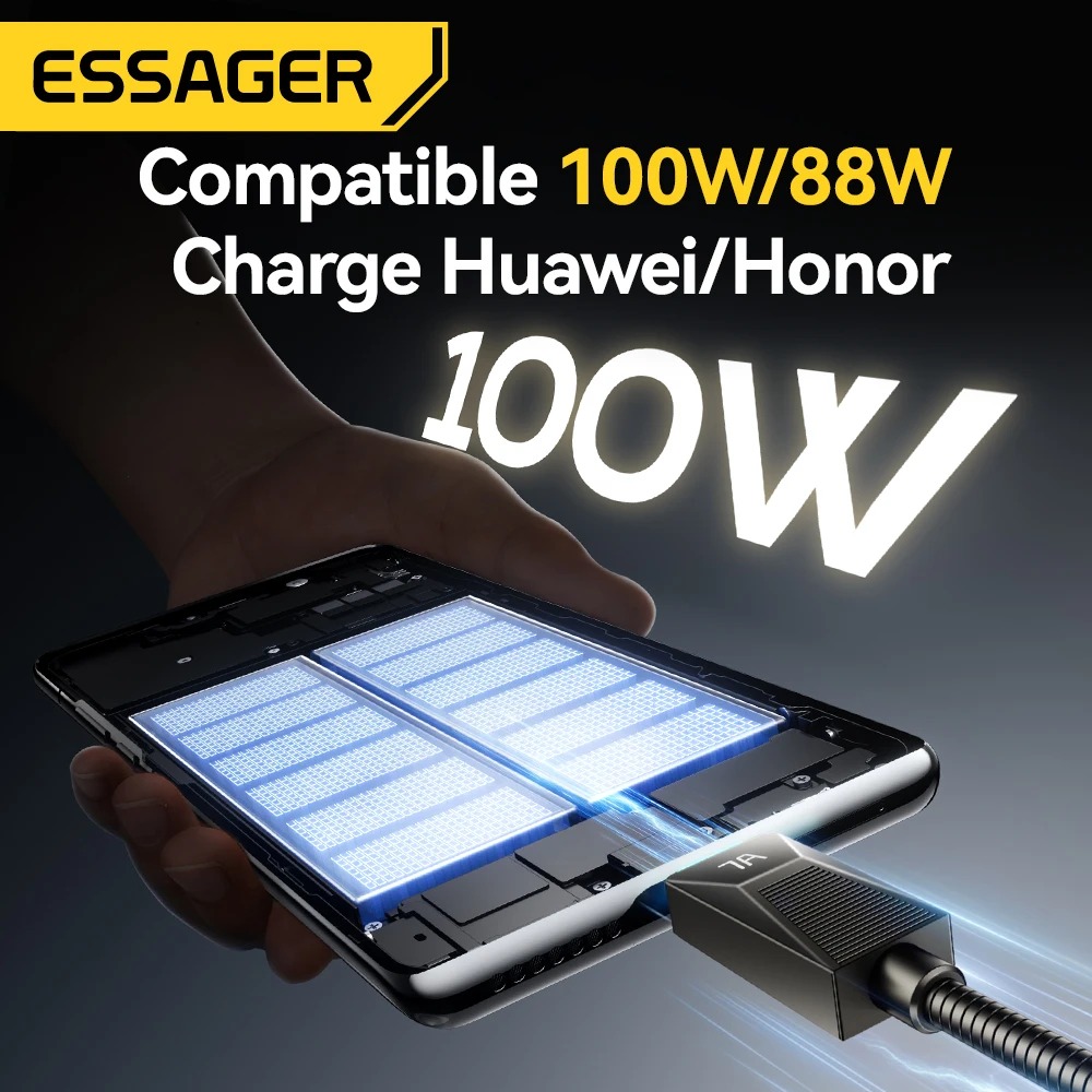 Gambar produk ESSAGER Kabel Data USB Type C PD Fast Charging Braided 7A 100W - ES-X75