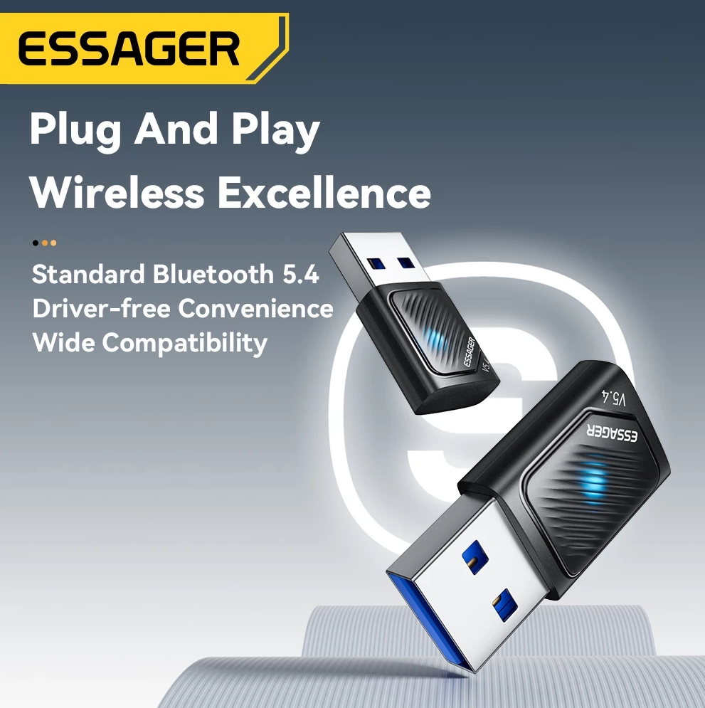 ESSAGER Adaptor Bluetooth 5.4 Dongle PC Laptop for Windows 8.1/10/11 - ES-BT16 Gambar produk ESSAGER Adaptor Bluetooth 5.4 Dongle PC Laptop for Windows 8.1/10/11 - ES-BT16