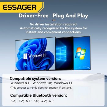 Gambar produk ESSAGER Adaptor Bluetooth 5.4 Dongle PC Laptop for Windows 8.1/10/11 - ES-BT16