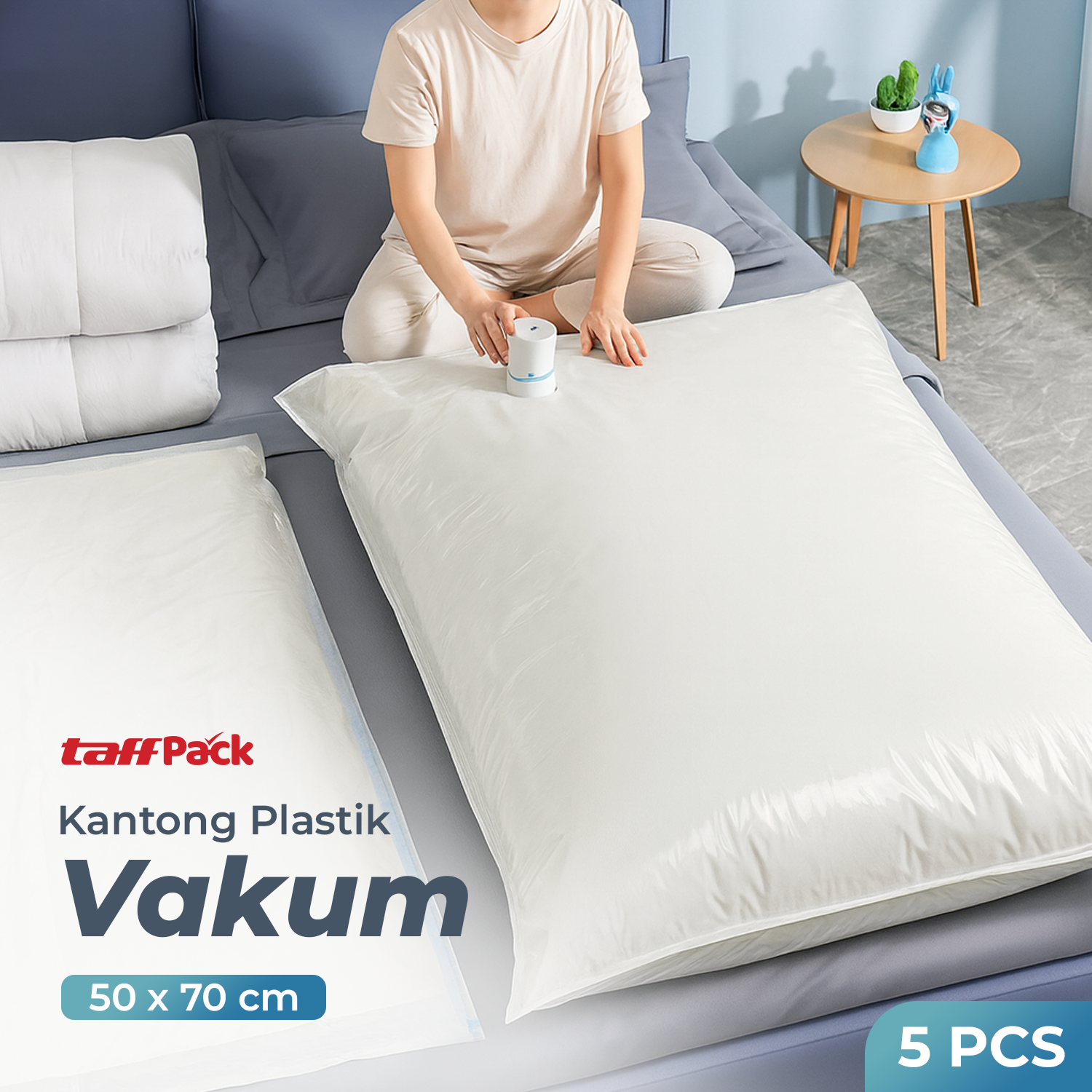 TaffPACK Kantong Plastik Vakum Pakaian Vacuum Bag 5 PCS 50x70cm - WB70 Gambar produk TaffPACK Kantong Plastik Vakum Pakaian Vacuum Bag 5 PCS 50x70cm - WB70