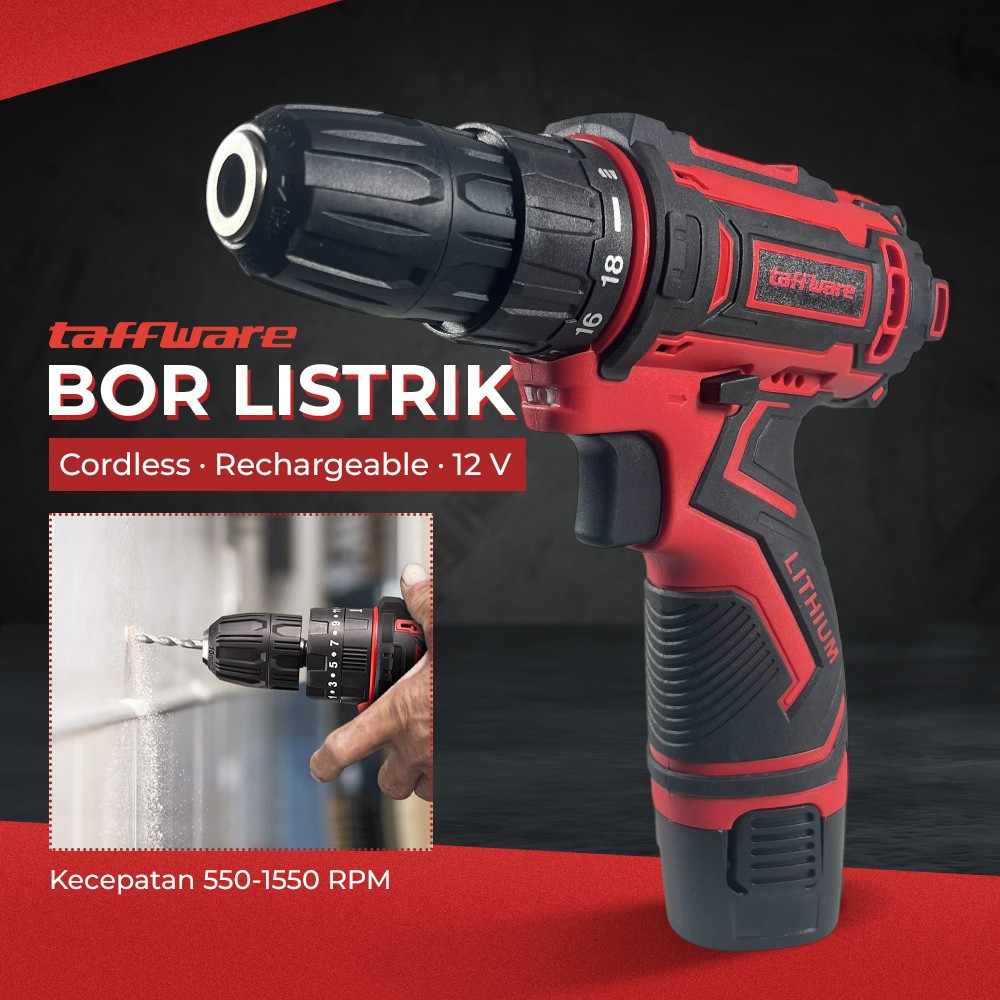 Gambar produk Taffware Bor Listrik Cordless Lithium Battery Electric Screwdriver 12V - KR564