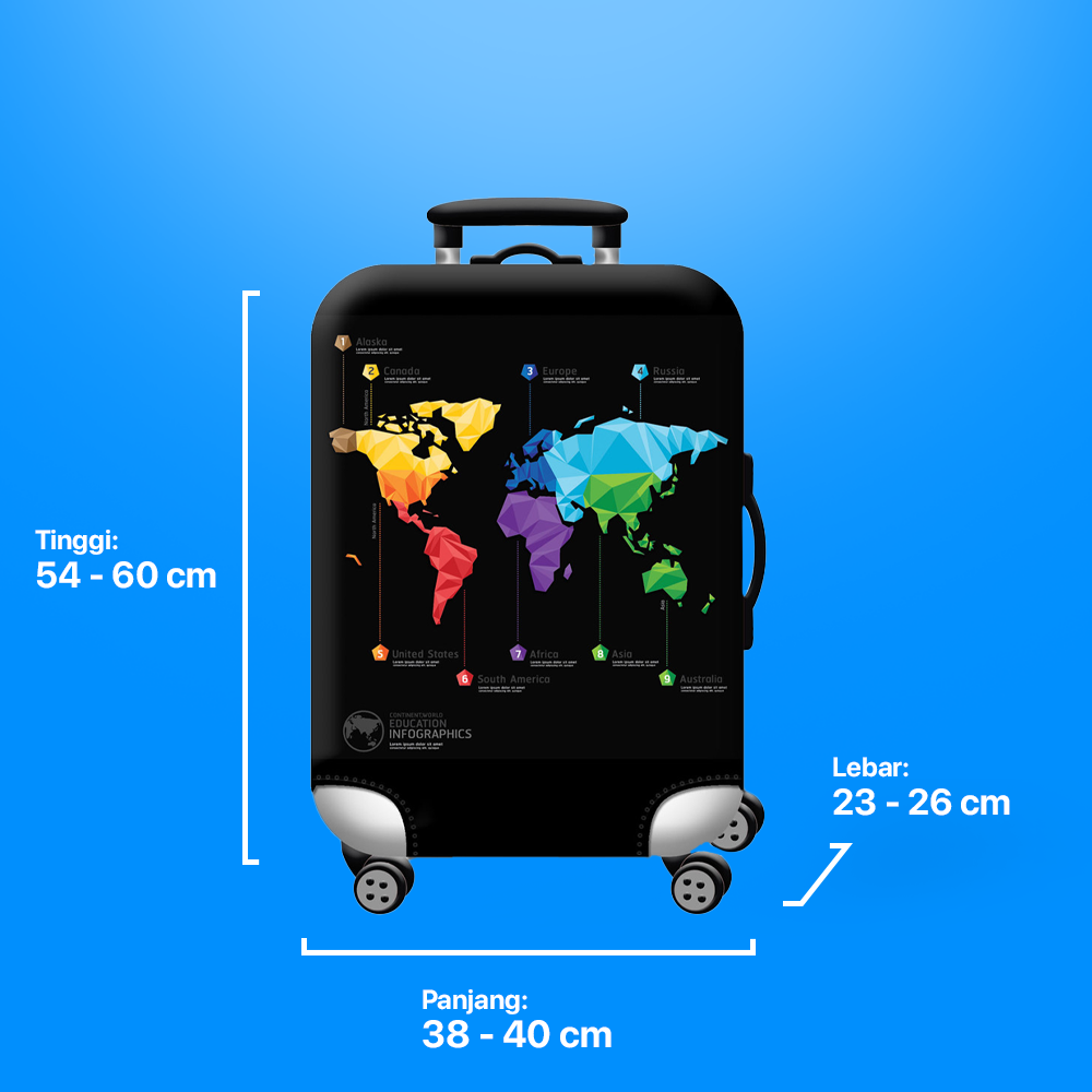 TravGuard Sarung Koper Elastis Polyester Spandex Luggage Cover M Intercontinental Map - H-22 Gambar produk TravGuard Sarung Koper Elastis Polyester Spandex Luggage Cover M Intercontinental Map - H-22