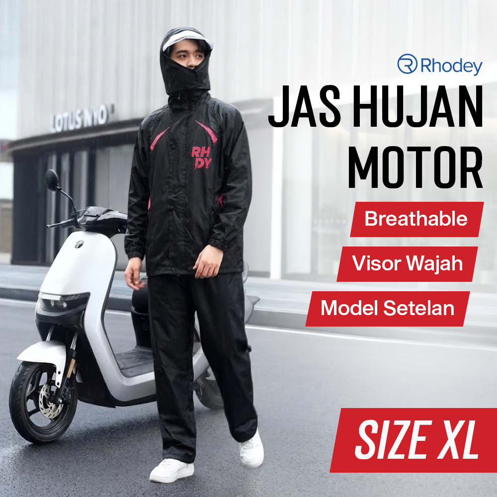 Rhodey Jas Hujan Setelan Motor Visor Polyester Waterproof Raincoat XL - ZY-8119 Gambar produk Rhodey Jas Hujan Setelan Motor Visor Polyester Waterproof Raincoat XL - ZY-8119