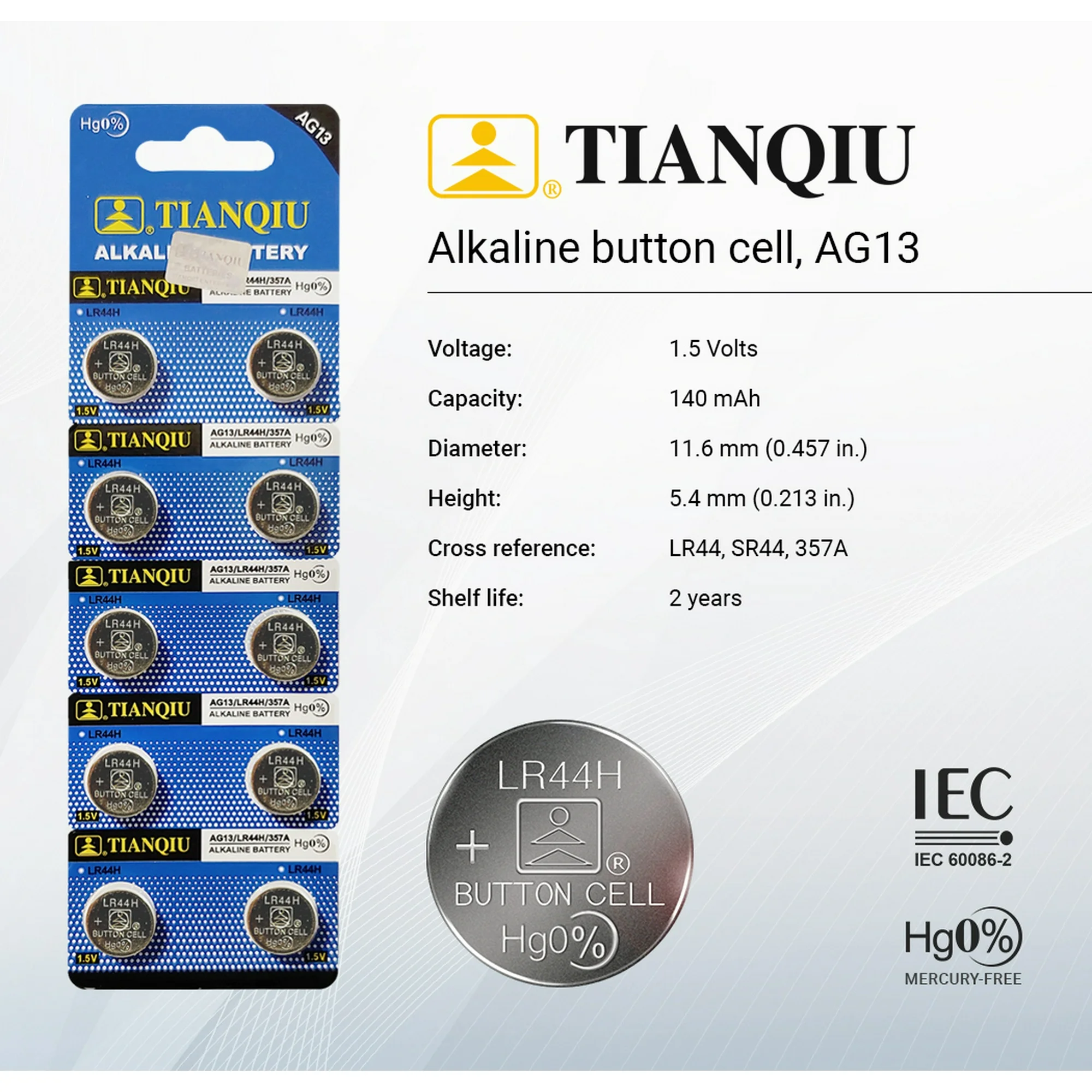 TIANQIU Baterai Kancing Lithium LR44H, AG13, 357 1.5V 1 PCS Gambar produk TIANQIU Baterai Kancing Lithium LR44H, AG13, 357 1.5V 1 PCS