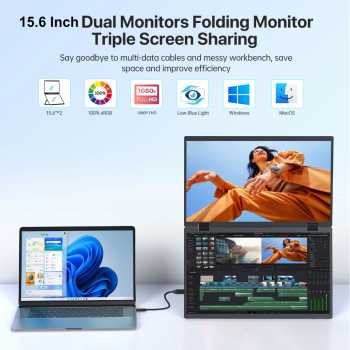 Gambar produk UPERFECT Portable Monitor Dual Screen 15.6 Inch IPS FHD 60Hz Type C