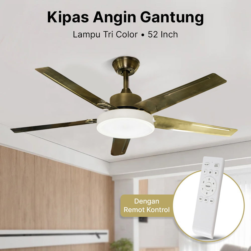 Gambar produk AVEO Kipas Angin Gantung Lampu Plafon Tri Color 52 Inch Remote Control - AV-052