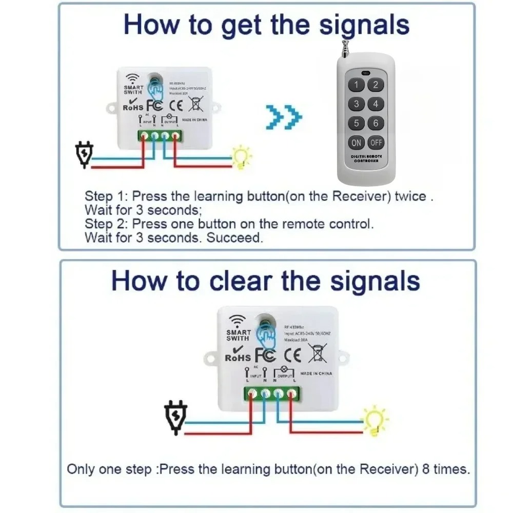 YULO Wireless Relay Switch Remote Control 433 MHz EV1527 220V 10A - YL-44 Gambar produk YULO Wireless Relay Switch Remote Control 433 MHz EV1527 220V 10A - YL-44