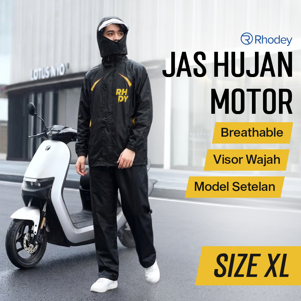 Rhodey Jas Hujan Setelan Motor Visor Polyester Waterproof Raincoat XL - ZY-8119 Gambar produk Rhodey Jas Hujan Setelan Motor Visor Polyester Waterproof Raincoat XL - ZY-8119