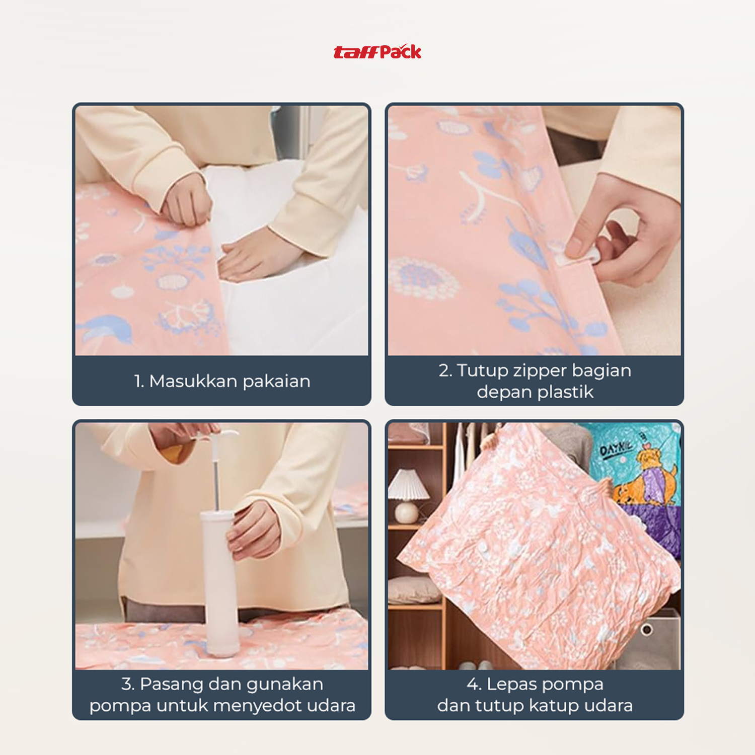 TaffPACK Kantong Plastik Vakum Pakaian Vacuum Bag 5 PCS 50x70cm - WB70 Gambar produk TaffPACK Kantong Plastik Vakum Pakaian Vacuum Bag 5 PCS 50x70cm - WB70