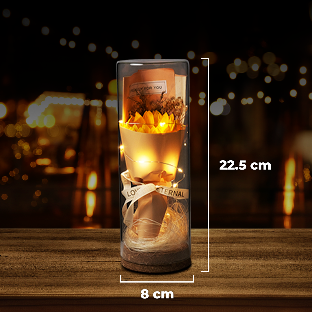 AINYROS Lampu Bunga Dekorasi LED Eternal Flower Dome Glass Cover Sunflower - AN2185 Gambar produk AINYROS Lampu Bunga Dekorasi LED Eternal Flower Dome Glass Cover Sunflower - AN2185