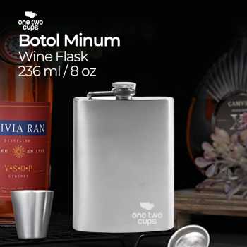 Gambar produk One Two Cups Botol Minum Wine Bir Hip Flask Stainless Steel 201 8oz - MS351