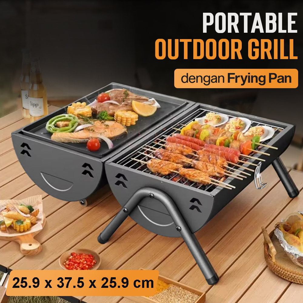 Xbess Alat Panggang Arang Portable BBQ Outdoor Grill Stove with Pan - K-707 Gambar produk Xbess Alat Panggang Arang Portable BBQ Outdoor Grill Stove with Pan - K-707