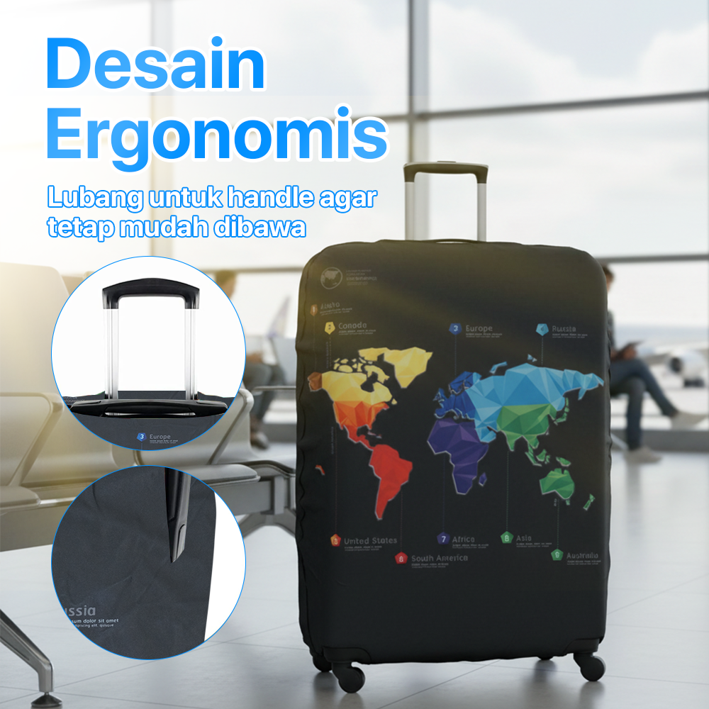 TravGuard Sarung Koper Elastis Polyester Spandex Luggage Cover M Intercontinental Map - H-22 Gambar produk TravGuard Sarung Koper Elastis Polyester Spandex Luggage Cover M Intercontinental Map - H-22