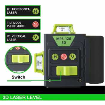 MAXLIGHT Laser Level Self Leveling 3D 360 Degree 12 Line 520nm 2400mAh - MP3-12G
