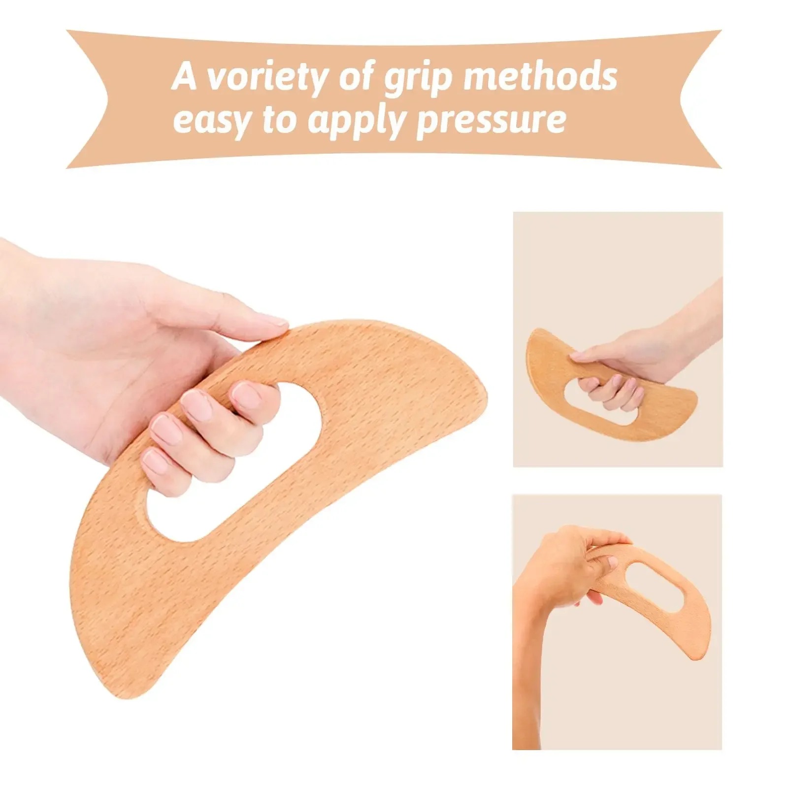 Gambar produk DUTRIEUX Alat Pijat Tubuh Gua Sha Kayu Wooden Massage Tool Moon Shaped - DT-19