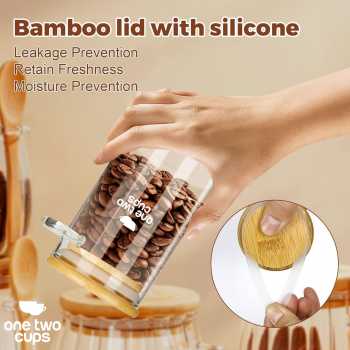 Gambar produk One Two Cups Toples Kaca Penyimpanan Makanan Storage with Bamboo Lid 350ml - FM-LD1