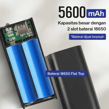Gambar produk VARITIES Power Bank DIY Case Flashlight USB Port 2 PCS 18650 Flat Top - V600