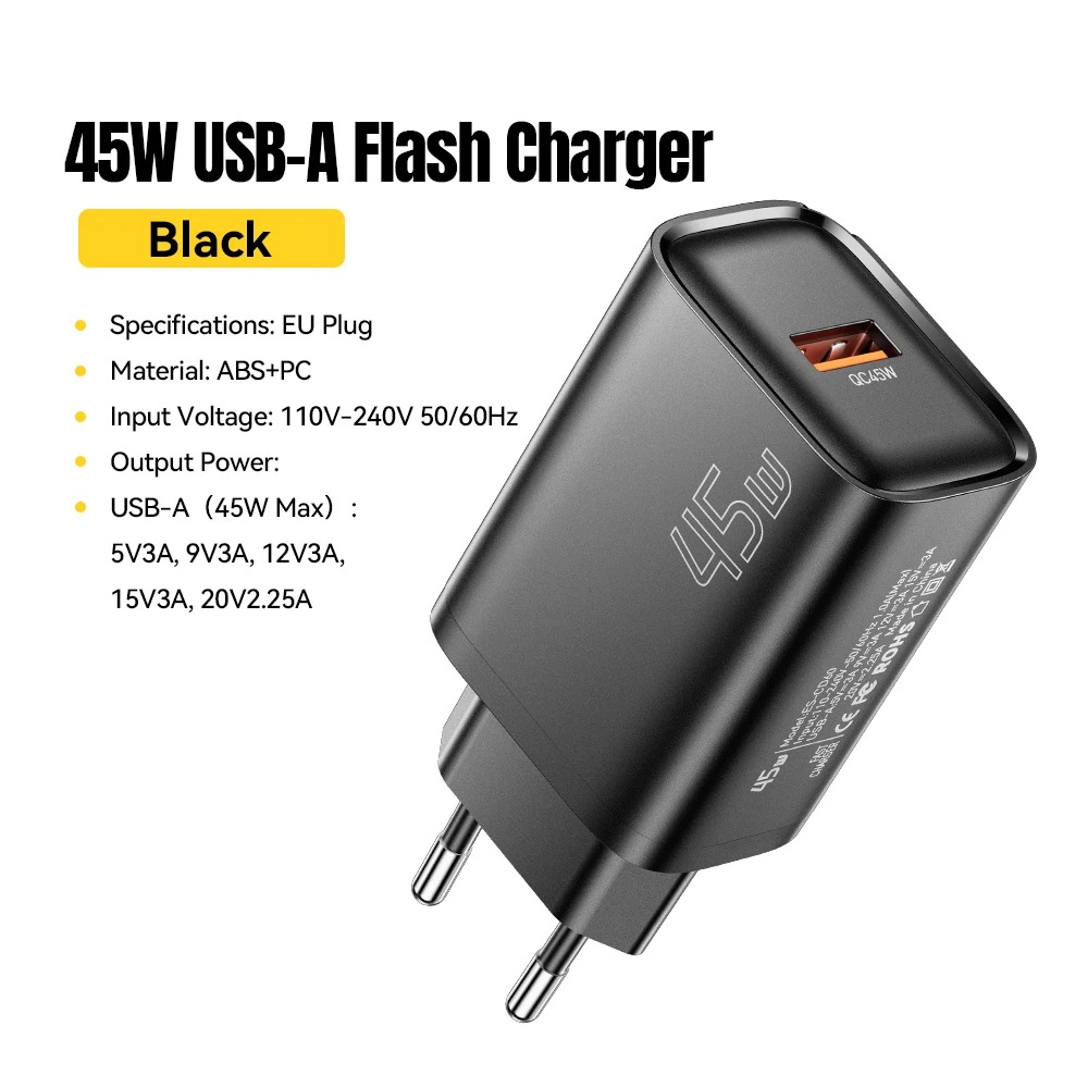 ESSAGER Kepala Charger USB Fast Charging GaN PD QC3.0 45W - ES-CD60 Gambar produk ESSAGER Kepala Charger USB Fast Charging GaN PD QC3.0 45W - ES-CD60
