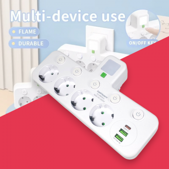 Gambar produk Taffware Stop Kontak 4 Lubang USB Type C EU Plug 10A 110-250V 2500W - EU-8625UL