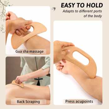 Gambar produk DUTRIEUX Alat Pijat Tubuh Gua Sha Kayu Wooden Massage Tool Moon Shaped - DT-19