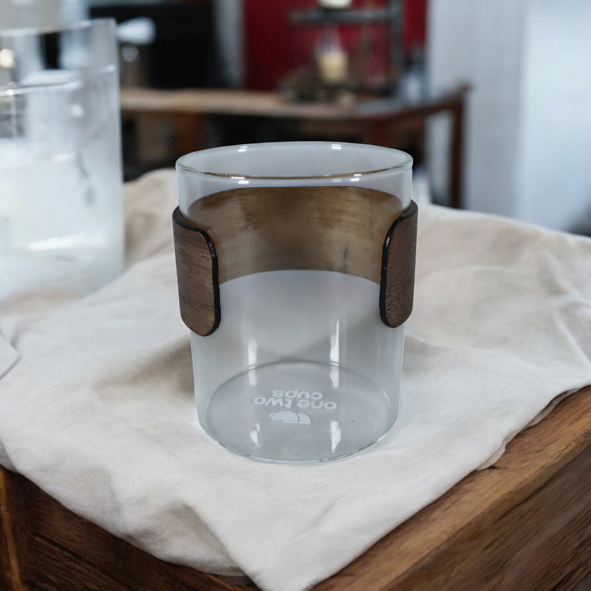 Gambar produk One Two Cups Gelas Teh Kopi Glass Tea Cup Borosilicate Wood Ring 200ml - LU2