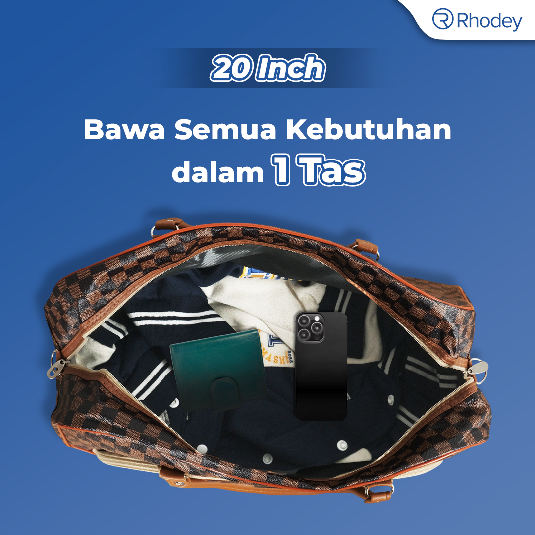 Rhodey RAIMIQI SEMOR Tas Jinjing Duffle Bag PU Leather Unisex 20 Inch Coffee Grid - CB001 Gambar produk Rhodey RAIMIQI SEMOR Tas Jinjing Duffle Bag PU Leather Unisex 20 Inch Coffee Grid - CB001