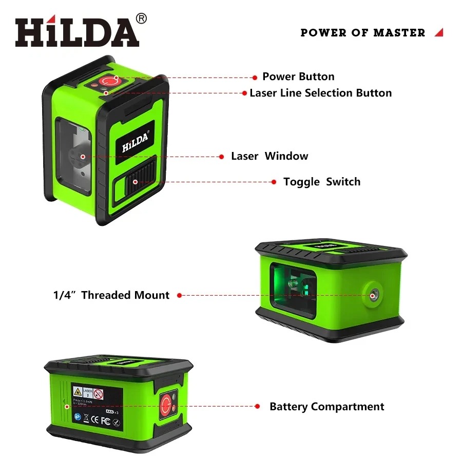 HILDA Laser Level Self Leveling 2 Line 360 Degree Waterproof IP54 - LS219 Gambar produk HILDA Laser Level Self Leveling 2 Line 360 Degree Waterproof IP54 - LS219