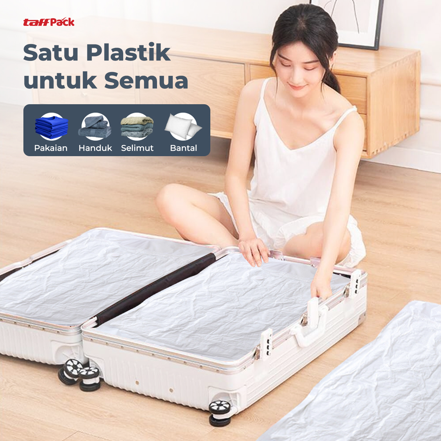TaffPACK Kantong Plastik Vakum Pakaian Vacuum Bag 5 PCS 50x70cm - WB70 Gambar produk TaffPACK Kantong Plastik Vakum Pakaian Vacuum Bag 5 PCS 50x70cm - WB70