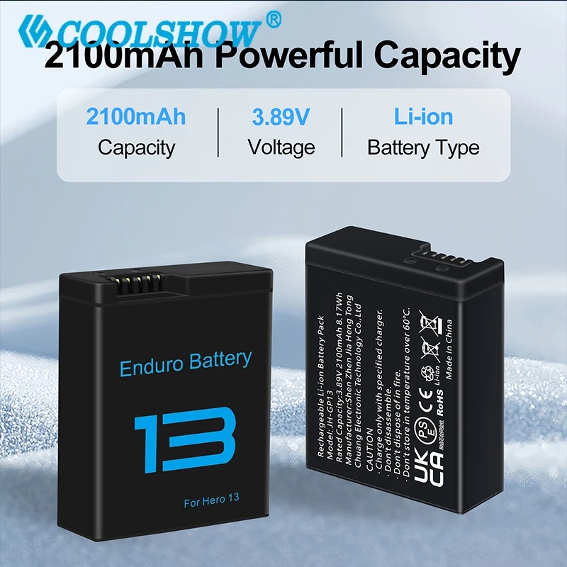 COOLSHOW Baterai Kamera Aksi GoPro Hero 13 Rechargeable 2100mAh - CL-210 Gambar produk COOLSHOW Baterai Kamera Aksi GoPro Hero 13 Rechargeable 2100mAh - CL-210