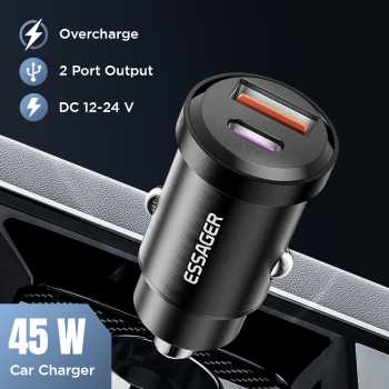 ESSAGER Car Charger Mobil Fast Charging PD QC 4.0 USB Type C Port 45W - ECCAC45-TL01-P